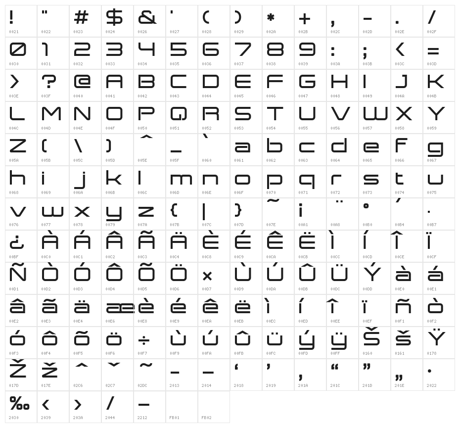 Expansiva-Bold Character Map