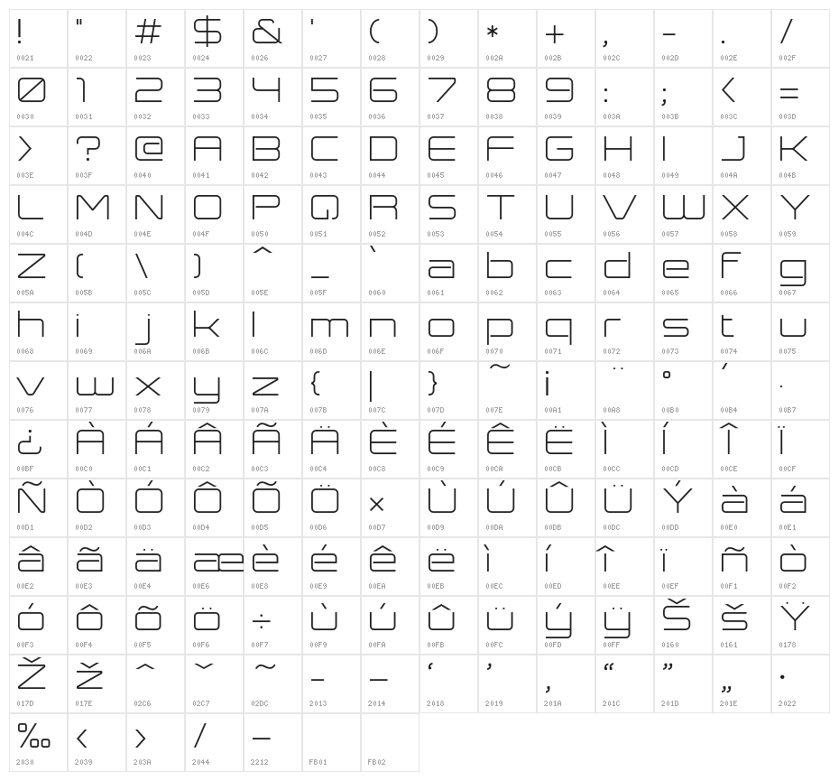 Expansiva Character Map