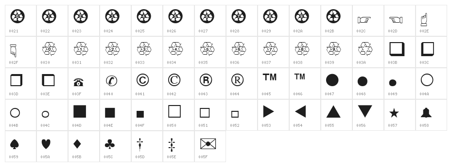 Expert Dingbats Normal Character Map