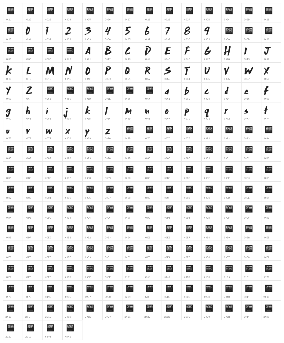 Extra Mile Character Map