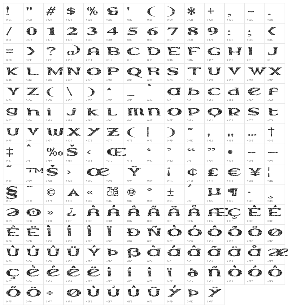 Extrano - Arano Character Map
