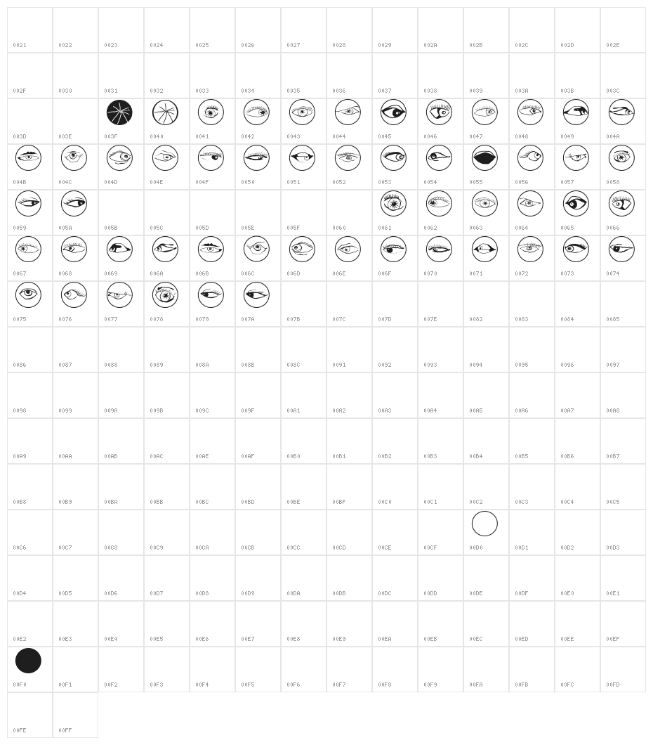 EyeEyeOnBlack Character Map