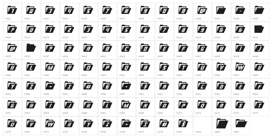 Eyes Only Condensed Italic Character Map