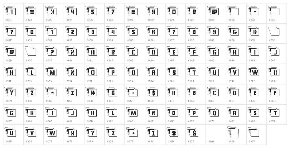 Eyes Only Outline Condensed Leftalic Character Map