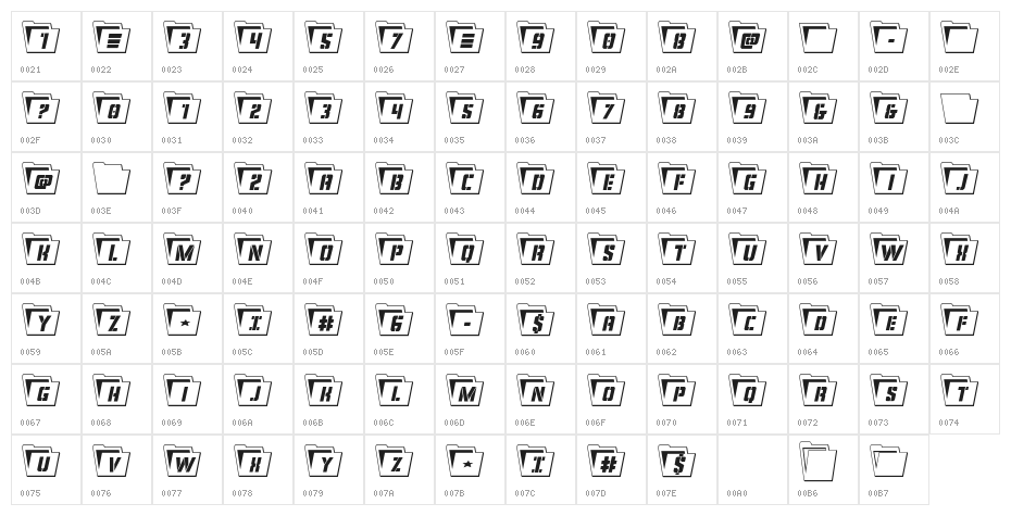 Eyes Only Outline Condensed Character Map