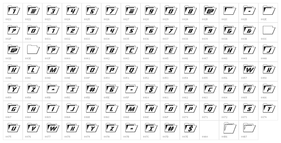 Eyes Only Outline Italic Character Map