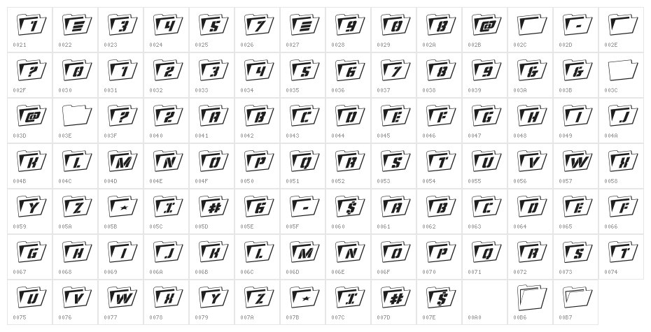 Eyes Only Outline Rotalic Character Map