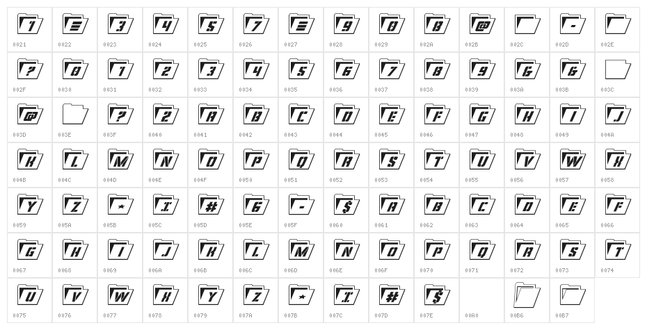 Eyes Only Outline Semi-Condensed Italic Character Map