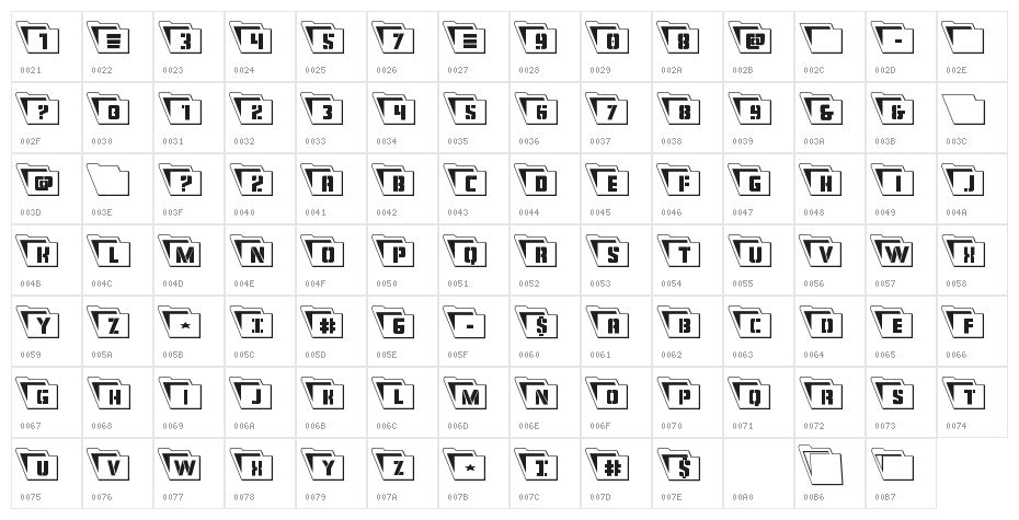 Eyes Only Outline Semi-Condensed Leftalic Character Map