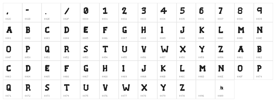 F... VERMONT Character Map