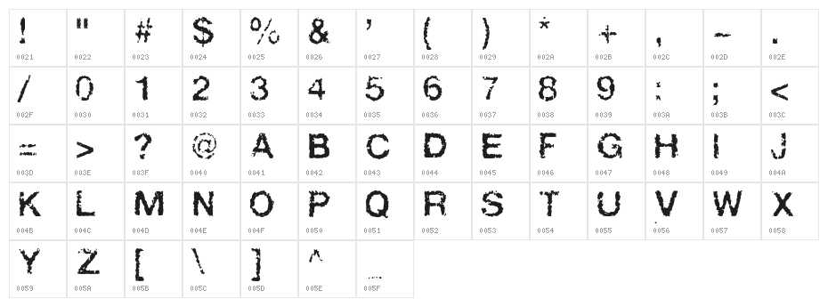 FAXADA Character Map