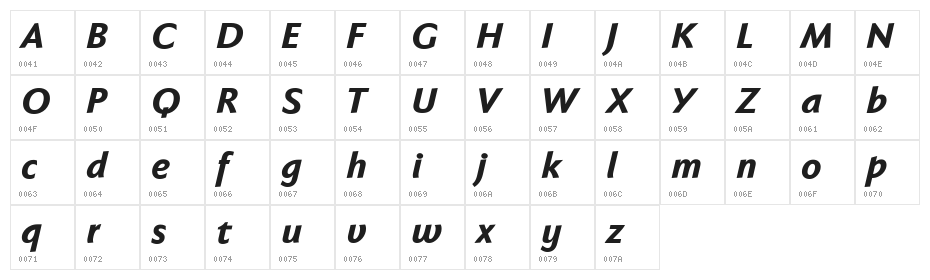 Faber Sans Std 86 Schwer Kursiv Character Map