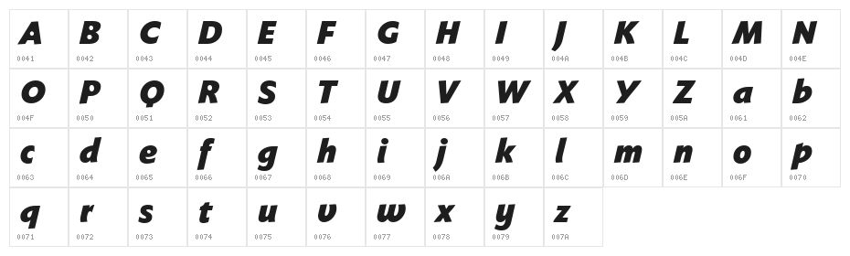 Faber Sans Std 96 Fett Kursiv Character Map