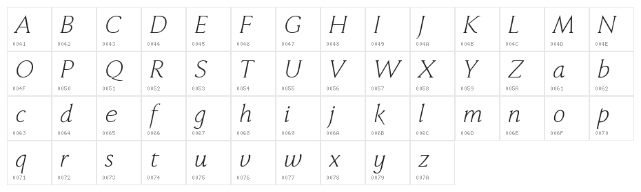 Faber Serif Reduced 46 Leicht Kurs Character Map