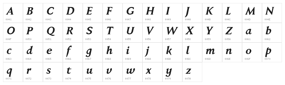 Faber Serif Reduced 76 Halbfett Kur Character Map