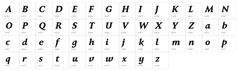 Faber Serif Reduced 86 Schwer Kurs Character Map
