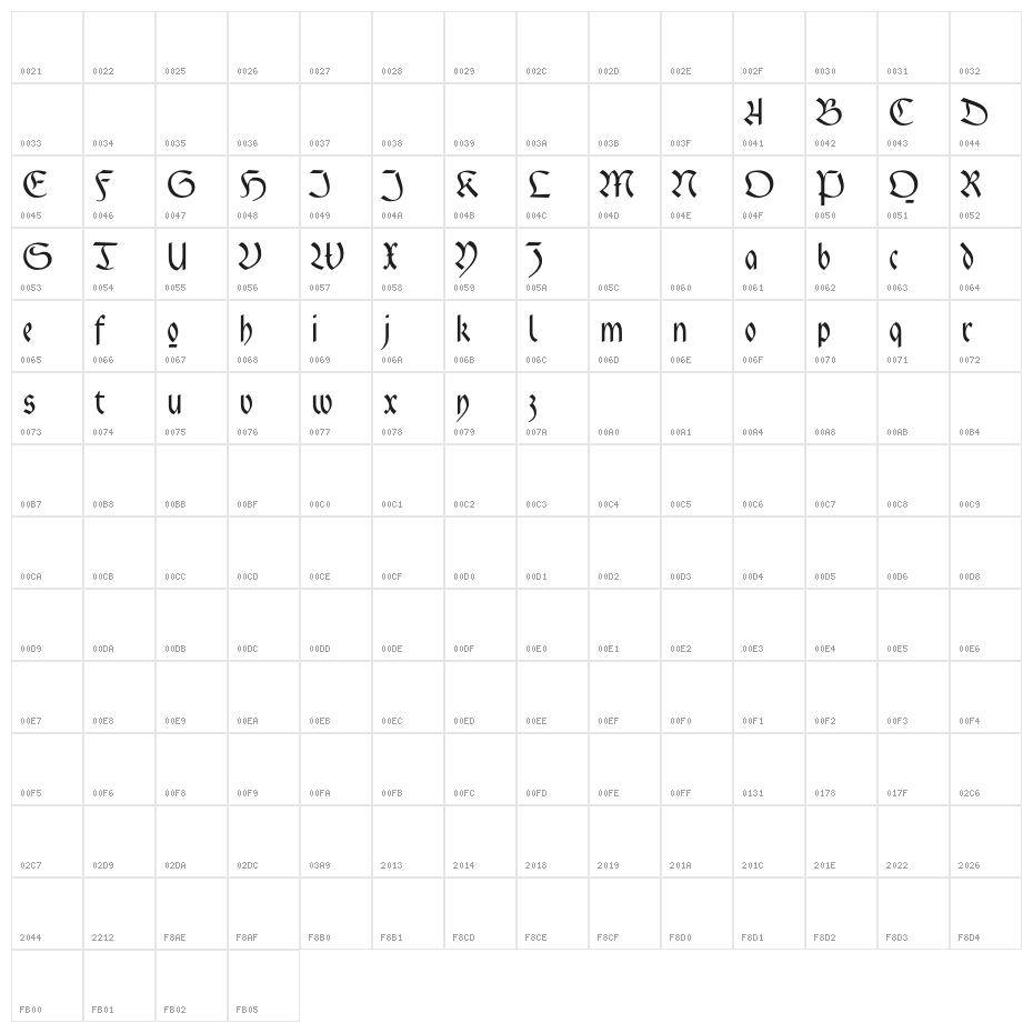 FaberFraktur-Normalreduced Character Map
