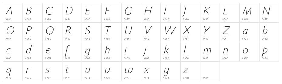 FaberSansPro-LeichtKursiv Character Map