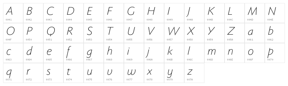 FaberSansStd-46LeichtKursiv Character Map