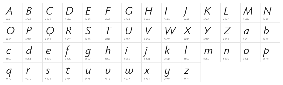 FaberSansStd-56NormalKursiv Character Map