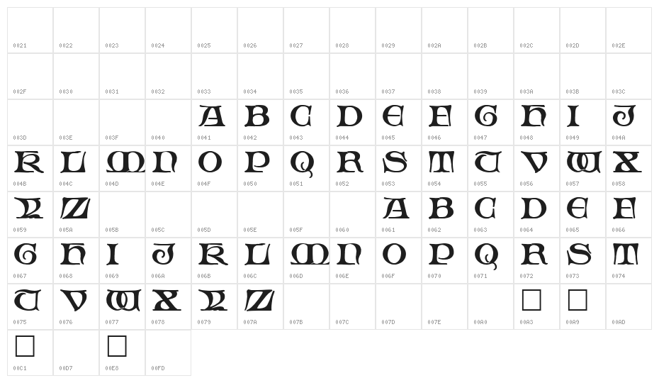Fabliaux Regular Character Map