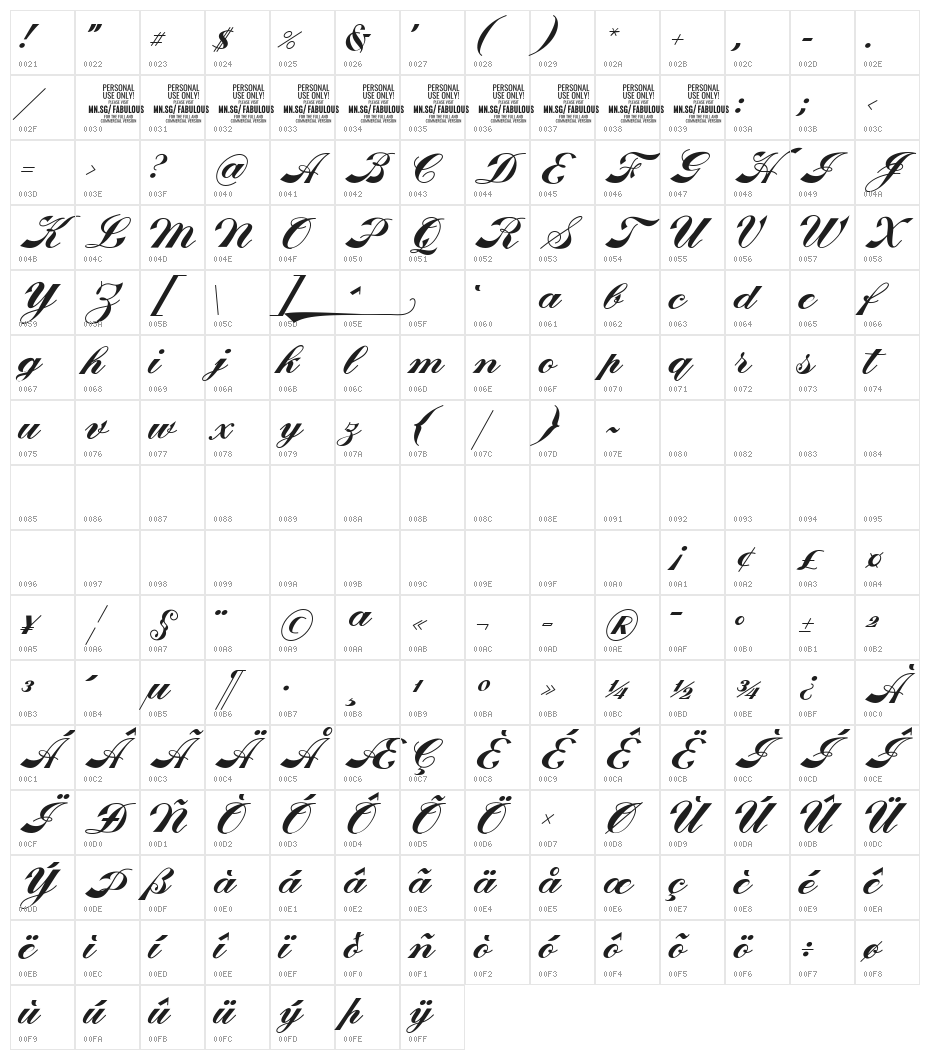 Fabulous PERSONAL USE Character Map