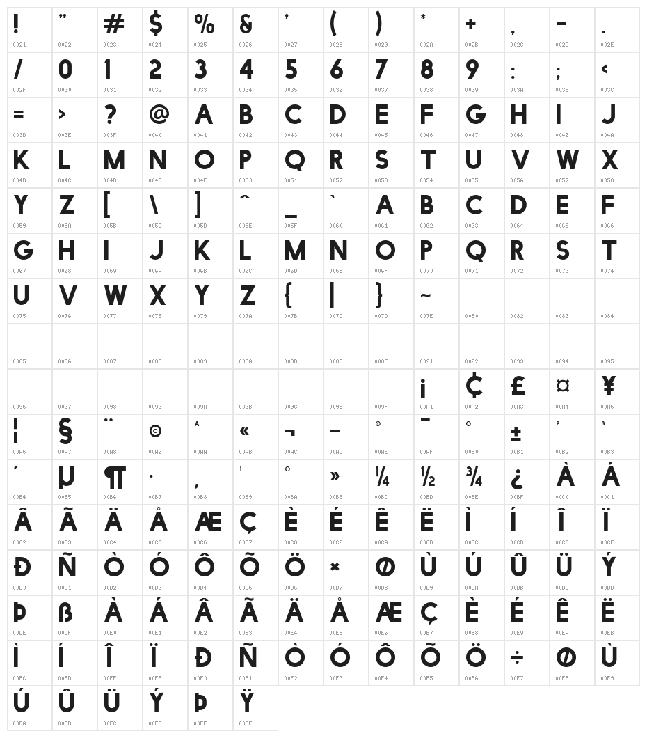 Facile Sans Character Map