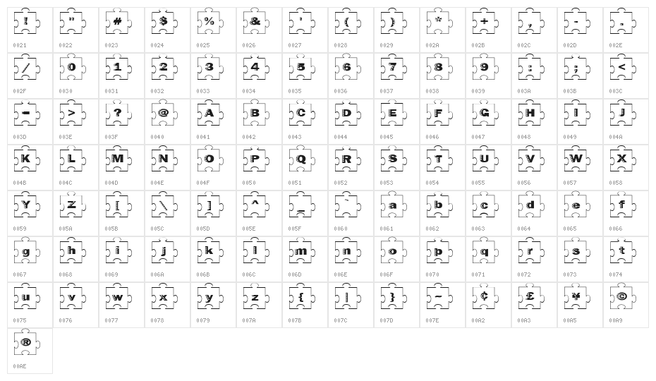 Failed Font 2   Jigsaw Character Map