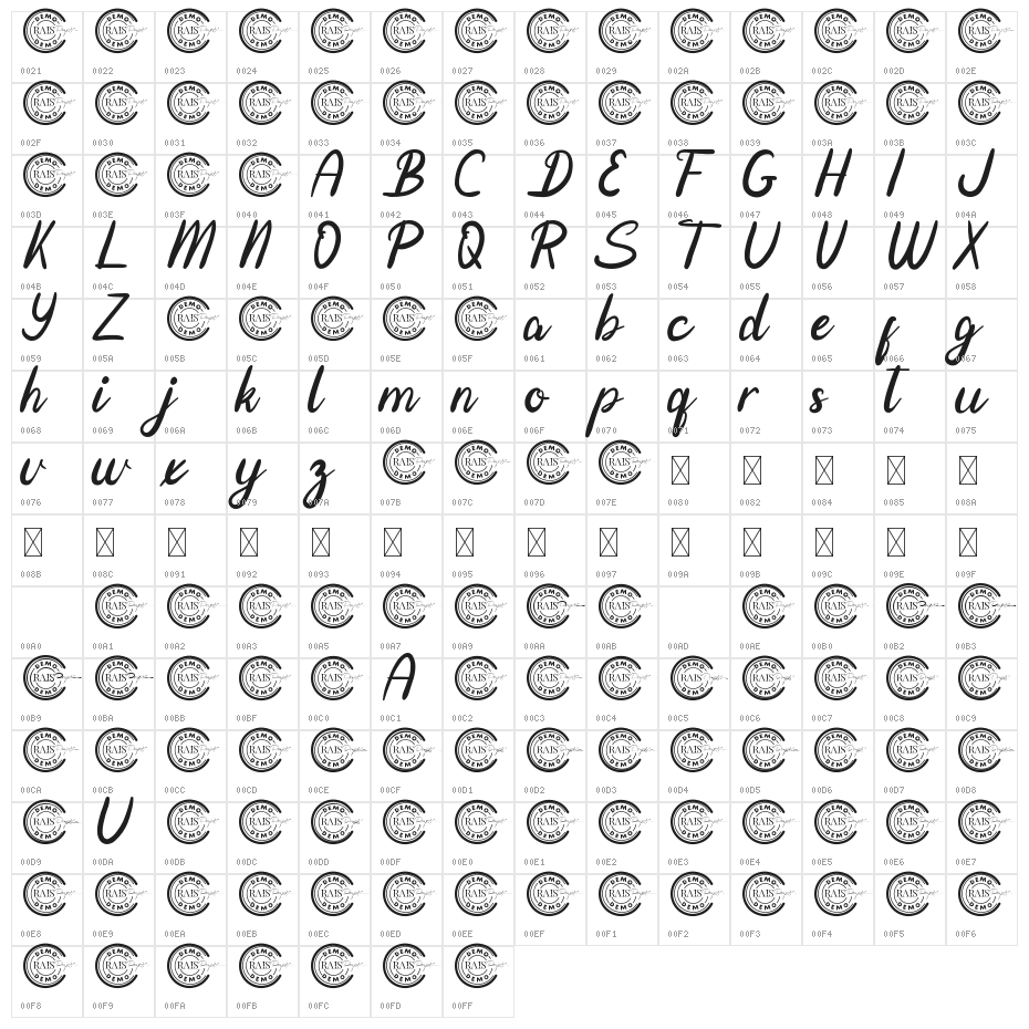 Fair Enough Demo Character Map