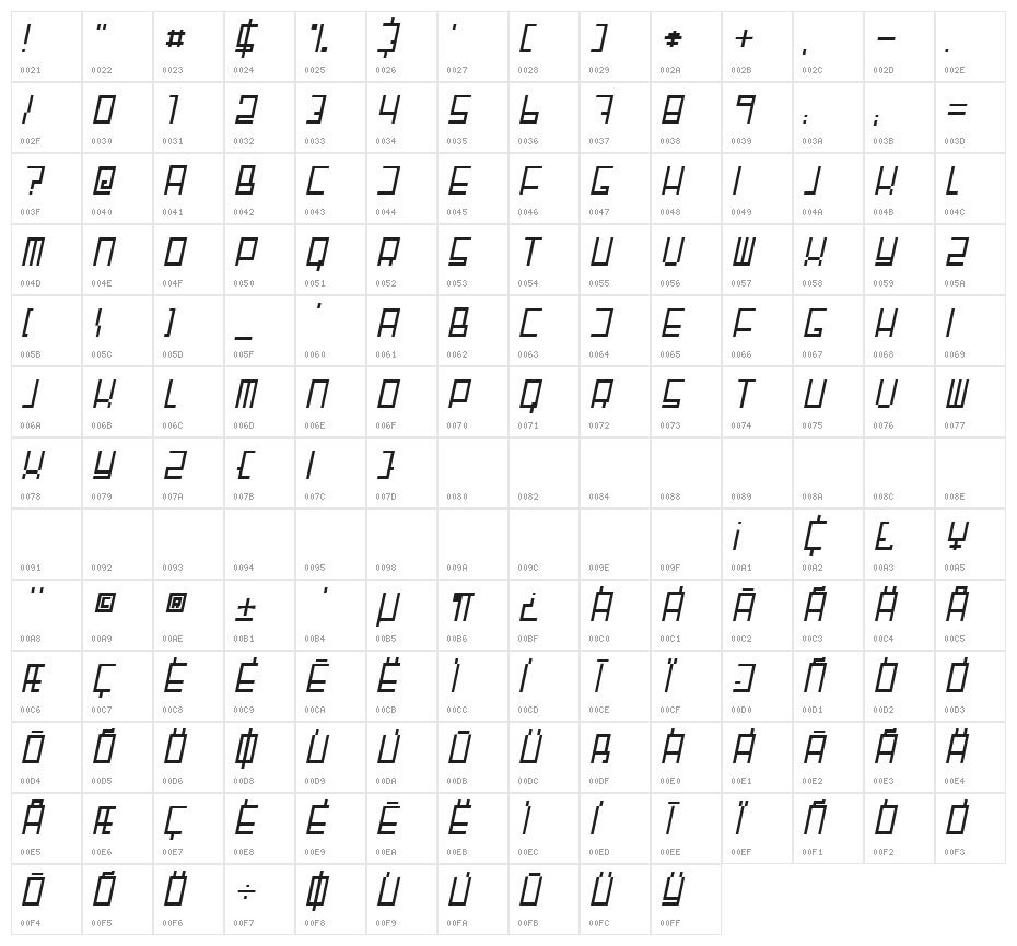 Fair 'N' Square Italic Character Map