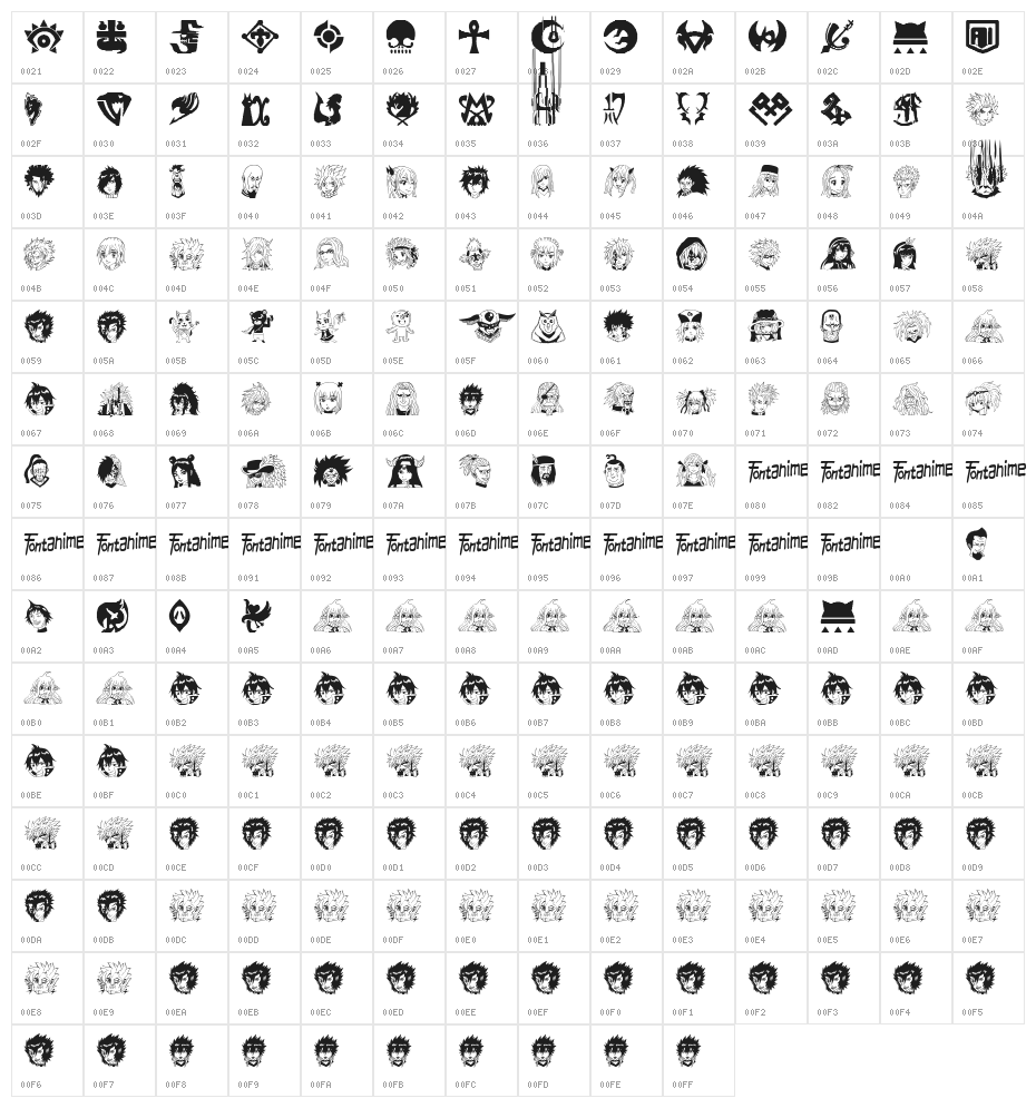 Fairy Tail Image Bold Character Map