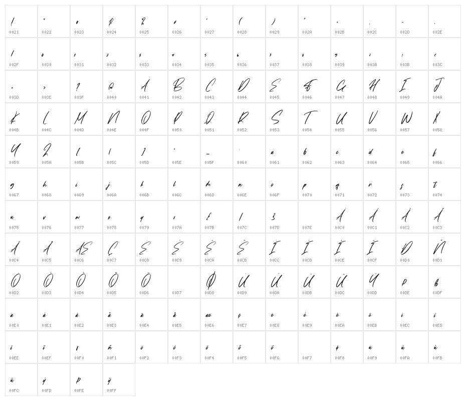FalconHarfing-Regular Character Map