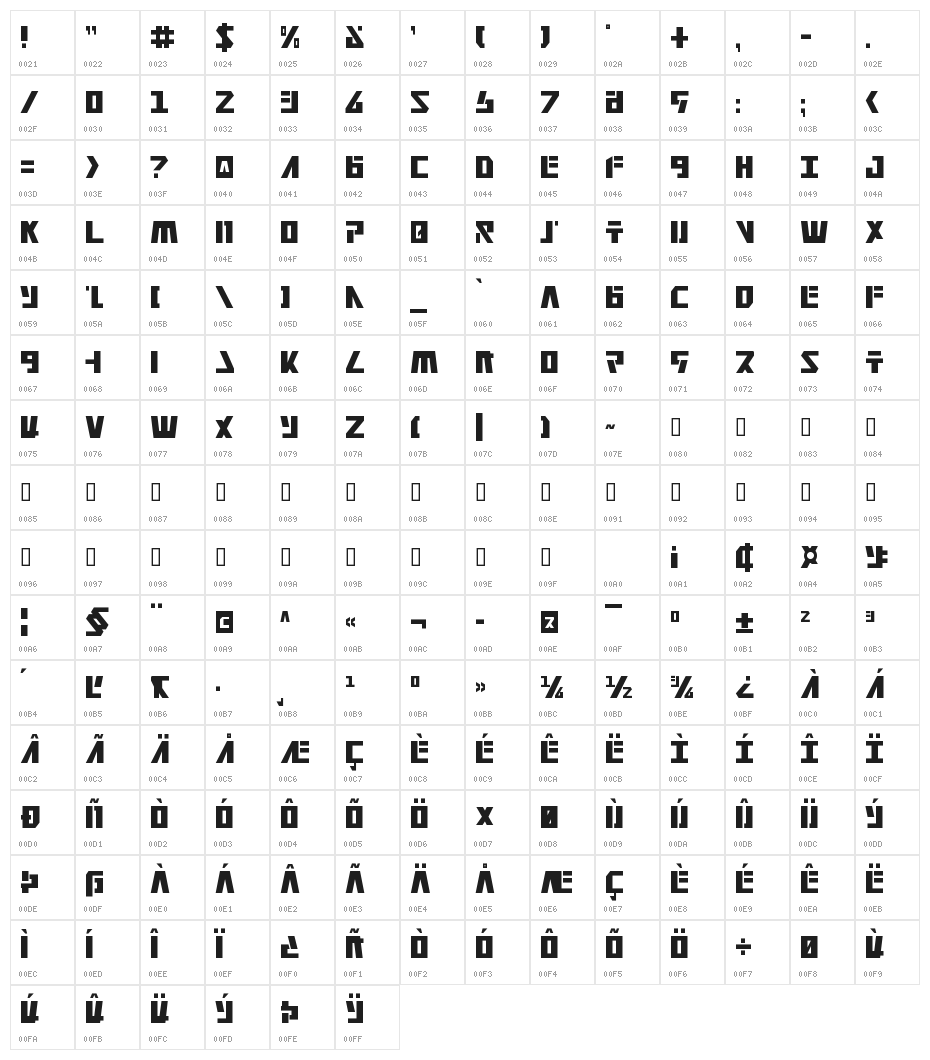 Falconhead Condensed Character Map