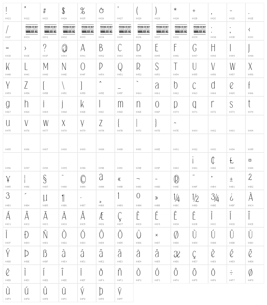 Falkin Sans PERSONAL Character Map