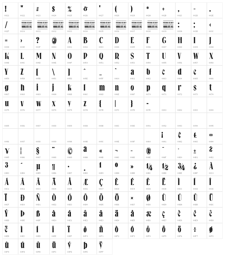 Falkin Serif Bold PERSONAL Character Map