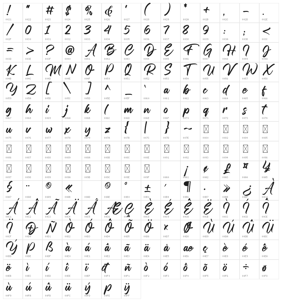 Fall in love Regular Character Map