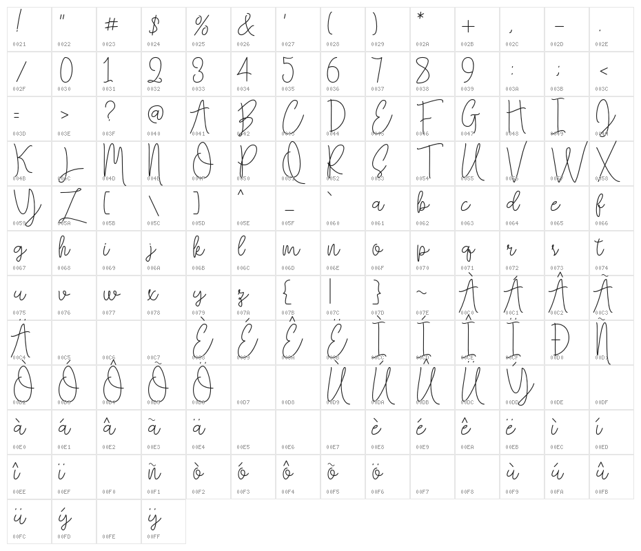 Falling Slowly Free Demo Regular Character Map