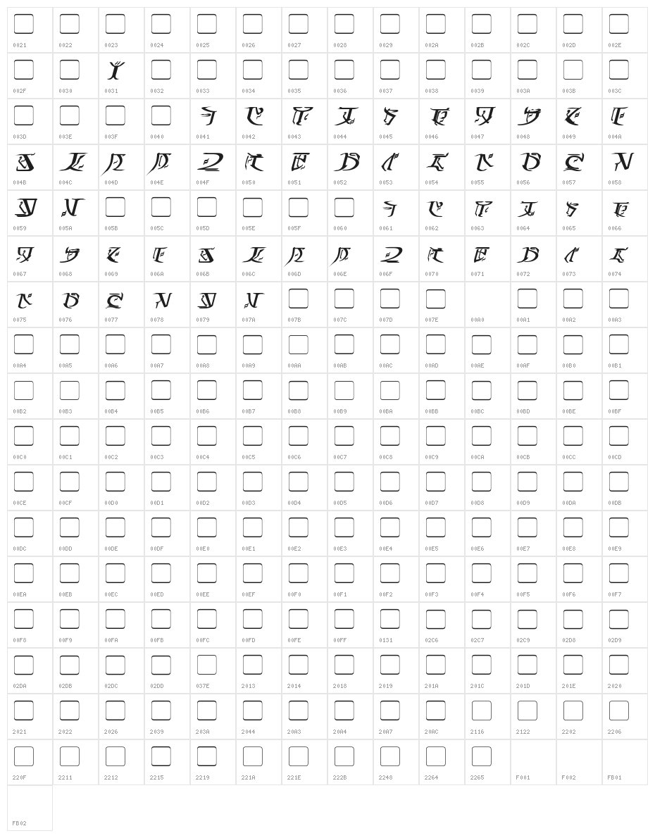 Falmer Bold Italic Character Map