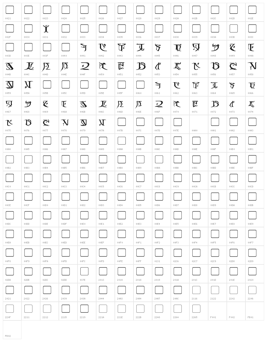 Falmer Bold Character Map