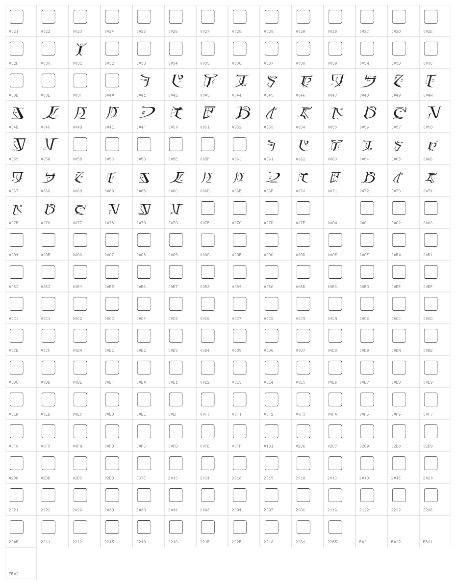 Falmer Italic Character Map