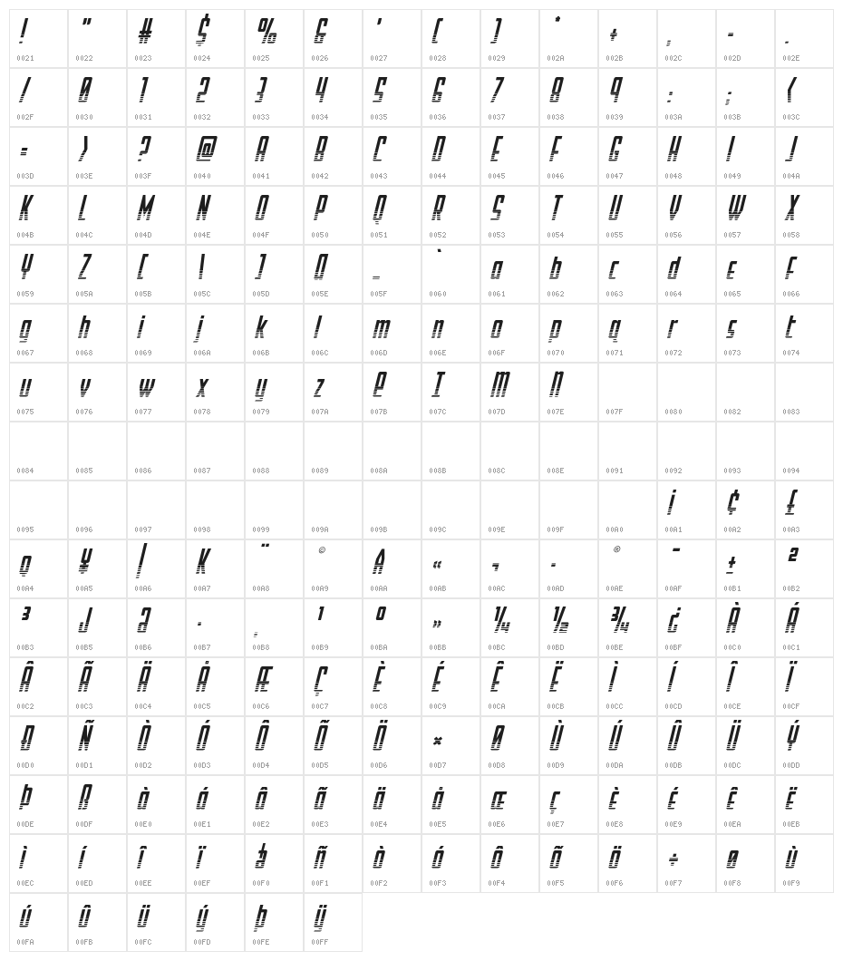 Falzon Halftone Italic Character Map