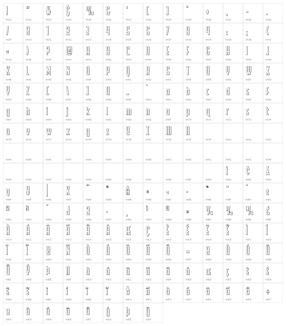 Falzon Outline Character Map