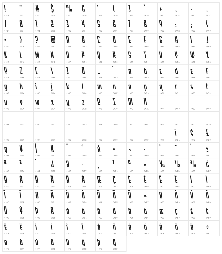 Falzon Semi-Leftalic Character Map