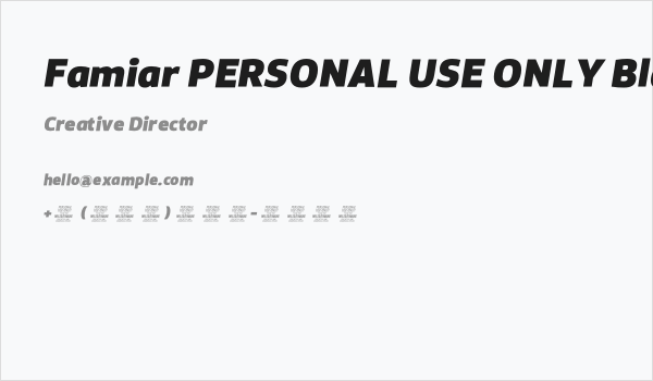 Famiar PERSONAL USE ONLY Black Italic Business Card