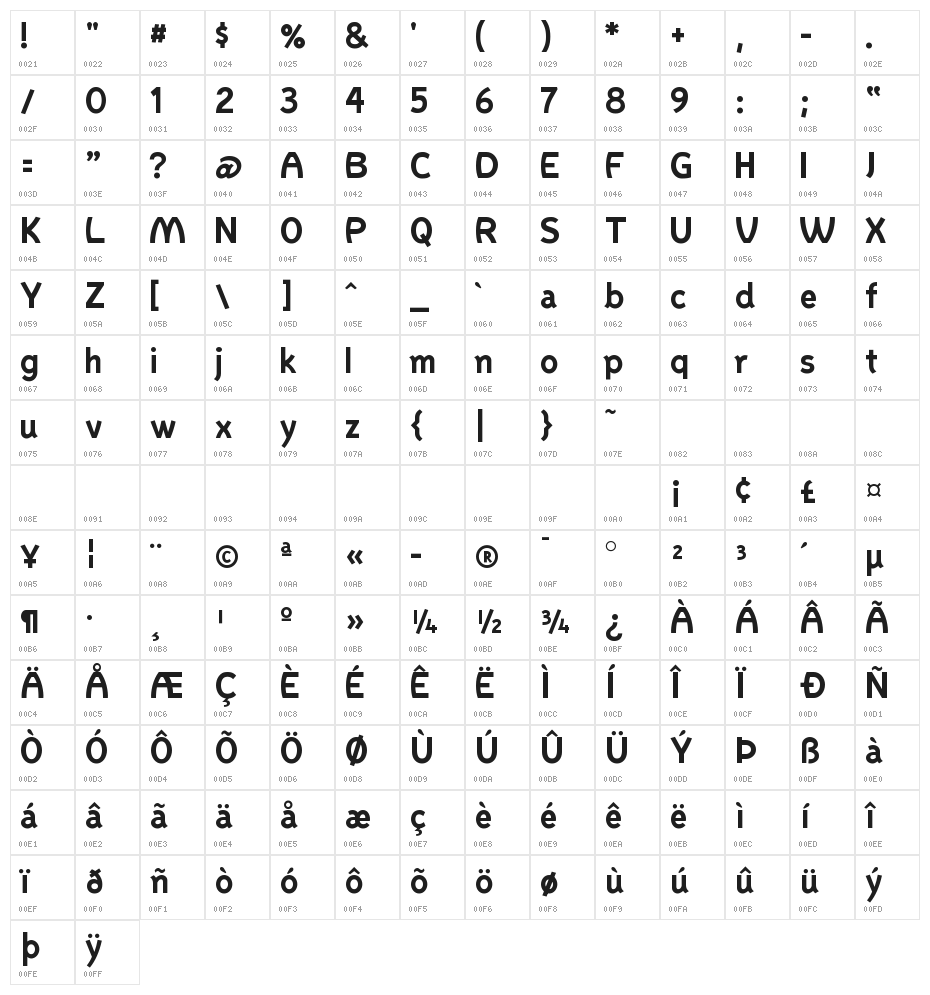 Familex Regular Character Map
