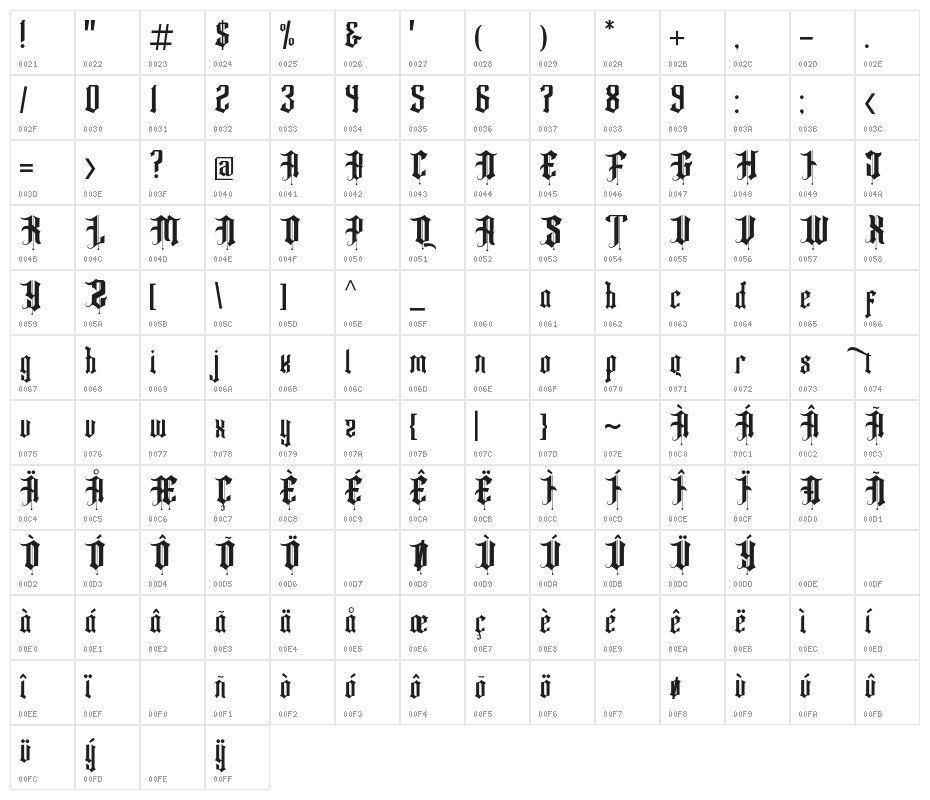 Fancy Quisley Regular Character Map