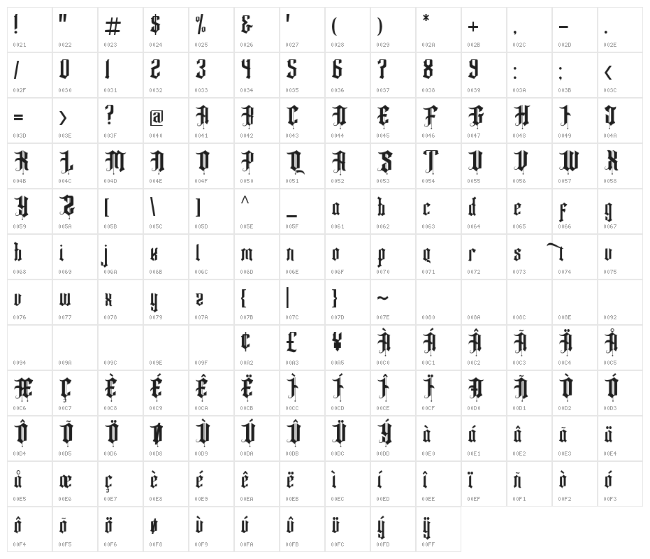 Fancy Quisley Regular Character Map
