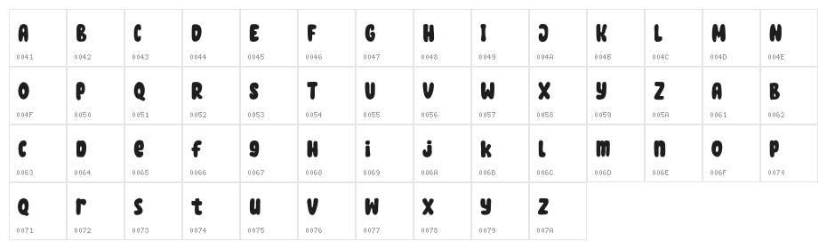 Fandolls Free Font Regular Character Map