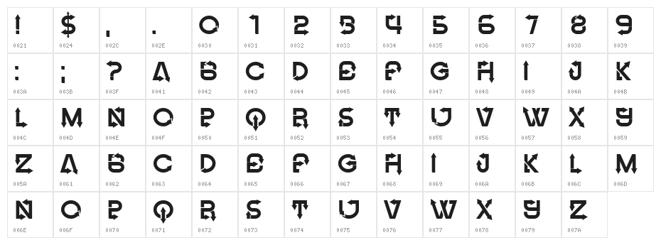 Fangxiang Regular Character Map