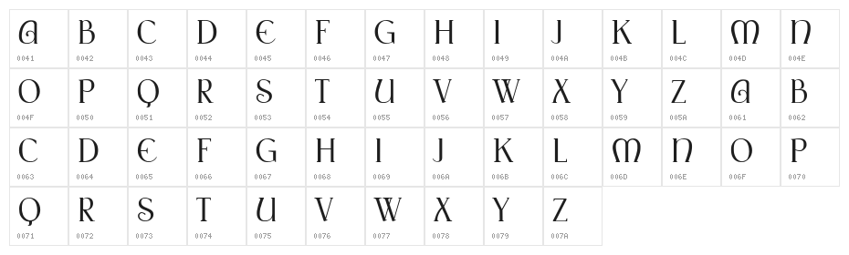Fantasia Regular Character Map